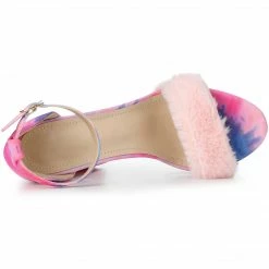 Allegra K Women's Tie Dye Platform Fur Chunky Heels Sandals Shoes