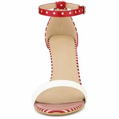 Allegra K Women's Stripe Ankle Strap Polka Dots Stiletto Heels Sandals