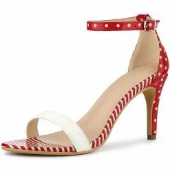 Allegra K Women's Stripe Ankle Strap Polka Dots Stiletto Heels Sandals