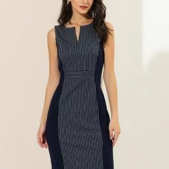 Allegra K Women's V Neck Work Office Business Sleeveless Bodycon Midi Pencil Dress