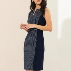 Allegra K Women's V Neck Work Office Business Sleeveless Bodycon Midi Pencil Dress