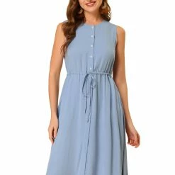 Allegra K Women's Sleeveless Button Front Drawstring Dress