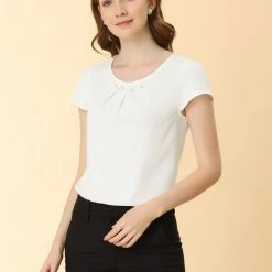 Allegra K Women's Work Office Short Sleeve Pearl Pleated Chiffon Blouse Top 12 Allegra K Women's Work Office Short Sleeve Pearl Pleated Chiffon Blouse Top