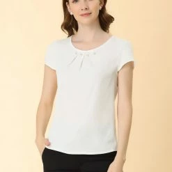 Allegra K Women's Work Office Short Sleeve Pearl Pleated Chiffon Blouse Top 13 Allegra K Women's Work Office Short Sleeve Pearl Pleated Chiffon Blouse Top