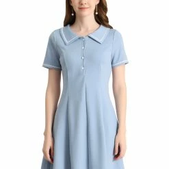 Allegra K Women's Turn Down Collar Half Placket A-Line Summer Dress 11 Allegra K Women's Turn Down Collar Half Placket A-Line Summer Dress