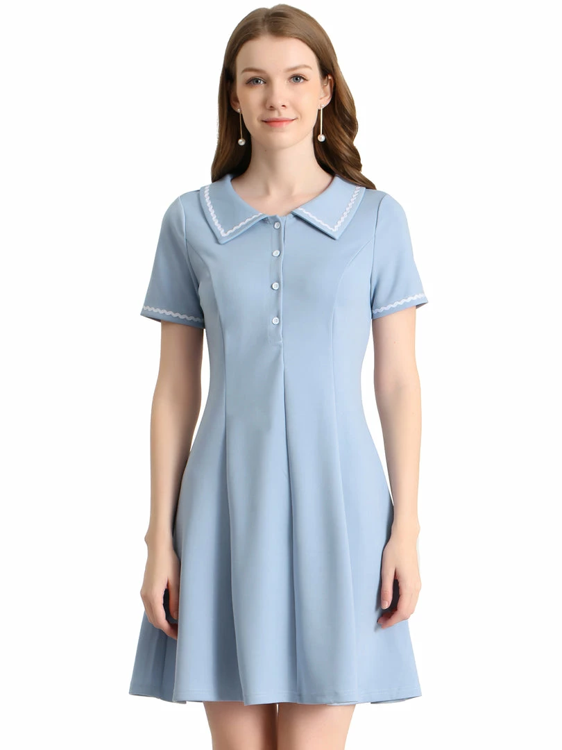 Allegra K Women's Turn Down Collar Half Placket A-Line Summer Dress 5 Allegra K Women's Turn Down Collar Half Placket A-Line Summer Dress