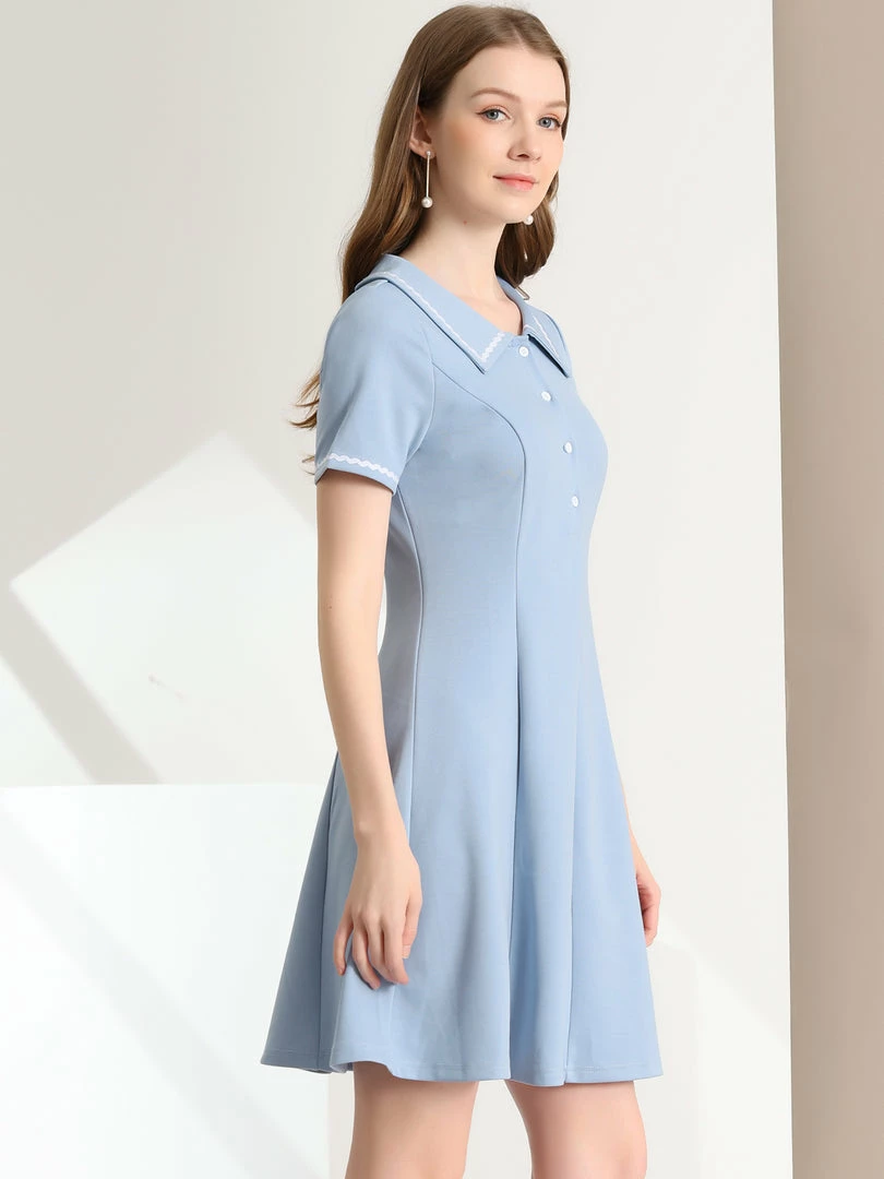 Allegra K Women's Turn Down Collar Half Placket A-Line Summer Dress 7 Allegra K Women's Turn Down Collar Half Placket A-Line Summer Dress
