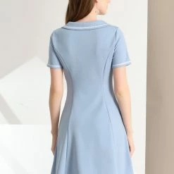 Allegra K Women's Turn Down Collar Half Placket A-Line Summer Dress 14 Allegra K Women's Turn Down Collar Half Placket A-Line Summer Dress