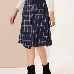 Allegra K Women's Plaid Vintage Faux Wrap Buttons Front Midi High Waist Skirt 27 Allegra K Women's Plaid Vintage Faux Wrap Buttons Front Midi High Waist Skirt