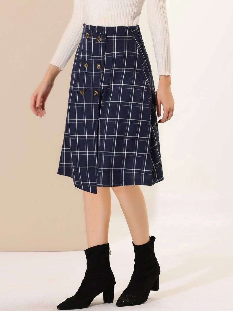 Allegra K Women's Plaid Vintage Faux Wrap Buttons Front Midi High Waist Skirt 10 Allegra K Women's Plaid Vintage Faux Wrap Buttons Front Midi High Waist Skirt