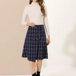 Allegra K Women's Plaid Vintage Faux Wrap Buttons Front Midi High Waist Skirt 28 Allegra K Women's Plaid Vintage Faux Wrap Buttons Front Midi High Waist Skirt