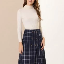 Allegra K Women's Plaid Vintage Faux Wrap Buttons Front Midi High Waist Skirt 29 Allegra K Women's Plaid Vintage Faux Wrap Buttons Front Midi High Waist Skirt