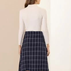 Allegra K Women's Plaid Vintage Faux Wrap Buttons Front Midi High Waist Skirt 30 Allegra K Women's Plaid Vintage Faux Wrap Buttons Front Midi High Waist Skirt