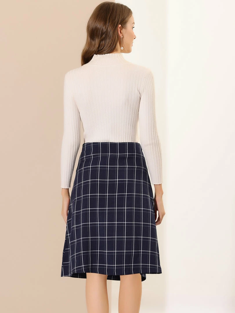 Allegra K Women's Plaid Vintage Faux Wrap Buttons Front Midi High Waist Skirt 13 Allegra K Women's Plaid Vintage Faux Wrap Buttons Front Midi High Waist Skirt