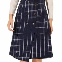 Allegra K Women's Plaid Vintage Faux Wrap Buttons Front Midi High Waist Skirt 26 Allegra K Women's Plaid Vintage Faux Wrap Buttons Front Midi High Waist Skirt