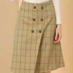 Allegra K Women's Plaid Vintage Faux Wrap Buttons Front Midi High Waist Skirt 34 Allegra K Women's Plaid Vintage Faux Wrap Buttons Front Midi High Waist Skirt