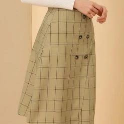 Allegra K Women's Plaid Vintage Faux Wrap Buttons Front Midi High Waist Skirt 35 Allegra K Women's Plaid Vintage Faux Wrap Buttons Front Midi High Waist Skirt