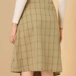 Allegra K Women's Plaid Vintage Faux Wrap Buttons Front Midi High Waist Skirt 36 Allegra K Women's Plaid Vintage Faux Wrap Buttons Front Midi High Waist Skirt