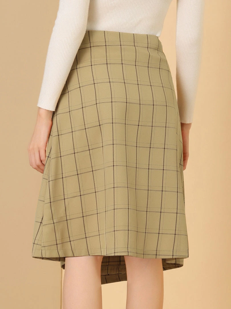 Allegra K Women's Plaid Vintage Faux Wrap Buttons Front Midi High Waist Skirt 19 Allegra K Women's Plaid Vintage Faux Wrap Buttons Front Midi High Waist Skirt