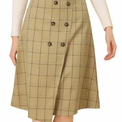 Allegra K Women's Plaid Vintage Faux Wrap Buttons Front Midi High Waist Skirt 32 Allegra K Women's Plaid Vintage Faux Wrap Buttons Front Midi High Waist Skirt