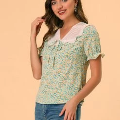 Allegra K Women's Ditsy Floral Ruffle V Neck Short Sleeve Chiffon Blouse Top 11 Allegra K Women's Ditsy Floral Ruffle V Neck Short Sleeve Chiffon Blouse Top
