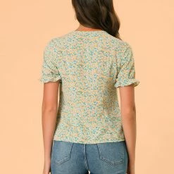 Allegra K Women's Ditsy Floral Ruffle V Neck Short Sleeve Chiffon Blouse Top 14 Allegra K Women's Ditsy Floral Ruffle V Neck Short Sleeve Chiffon Blouse Top