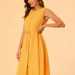 Allegra K Women's Sleeveless Button Front Drawstring Dress 25 Allegra K Women's Sleeveless Button Front Drawstring Dress