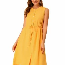 Allegra K Women's Sleeveless Button Front Drawstring Dress 22 Allegra K Women's Sleeveless Button Front Drawstring Dress