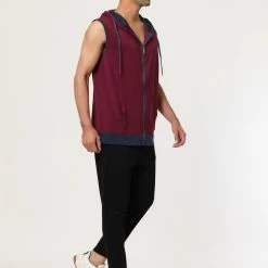 Allegra K Men's Hoodies Sleeveless Vest Slim Fit Lightweight Zipper Gym Tank Top