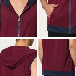 Allegra K Men's Hoodies Sleeveless Vest Slim Fit Lightweight Zipper Gym Tank Top