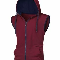 Allegra K Men's Hoodies Sleeveless Vest Slim Fit Lightweight Zipper Gym Tank Top