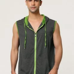 Allegra K Men's Hoodies Sleeveless Vest Slim Fit Lightweight Zipper Gym Tank Top