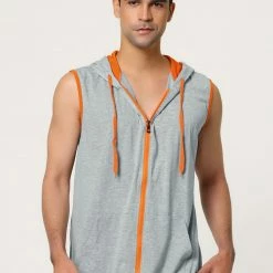 Allegra K Men's Hoodies Sleeveless Vest Slim Fit Lightweight Zipper Gym Tank Top