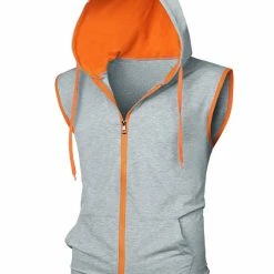 Allegra K Men's Hoodies Sleeveless Vest Slim Fit Lightweight Zipper Gym Tank Top