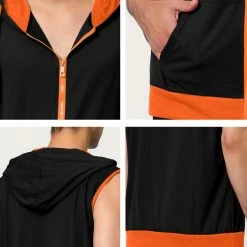 Allegra K Men's Hoodies Sleeveless Vest Slim Fit Lightweight Zipper Gym Tank Top