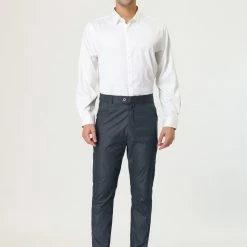 Allegra K Men's Dots Print Dress Pants Slim Fit Flat Front Formal Business Prom Trousers