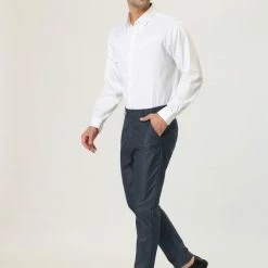 Allegra K Men's Dots Print Dress Pants Slim Fit Flat Front Formal Business Prom Trousers