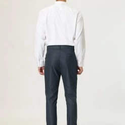 Allegra K Men's Dots Print Dress Pants Slim Fit Flat Front Formal Business Prom Trousers