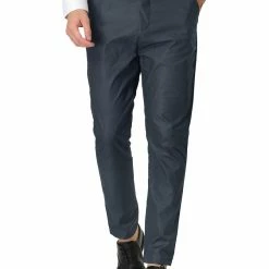 Allegra K Men's Dots Print Dress Pants Slim Fit Flat Front Formal Business Prom Trousers