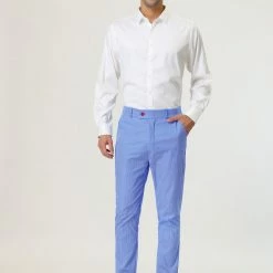 Allegra K Men's Dots Print Dress Pants Slim Fit Flat Front Formal Business Prom Trousers