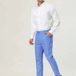 Allegra K Men's Dots Print Dress Pants Slim Fit Flat Front Formal Business Prom Trousers