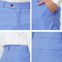 Allegra K Men's Dots Print Dress Pants Slim Fit Flat Front Formal Business Prom Trousers