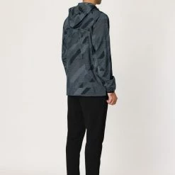 Allegra K Men's Lightweight Windbreaker Printed Drawstring Hooded Zip Up Mesh Lined Jacket