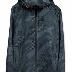 Allegra K Men's Lightweight Windbreaker Printed Drawstring Hooded Zip Up Mesh Lined Jacket