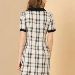 Allegra K Women's Short Sleeve Plaid Mini Dress Contrast Peter Pan Collar Casual Work Dresses 14 Allegra K Women's Short Sleeve Plaid Mini Dress Contrast Peter Pan Collar Casual Work Dresses