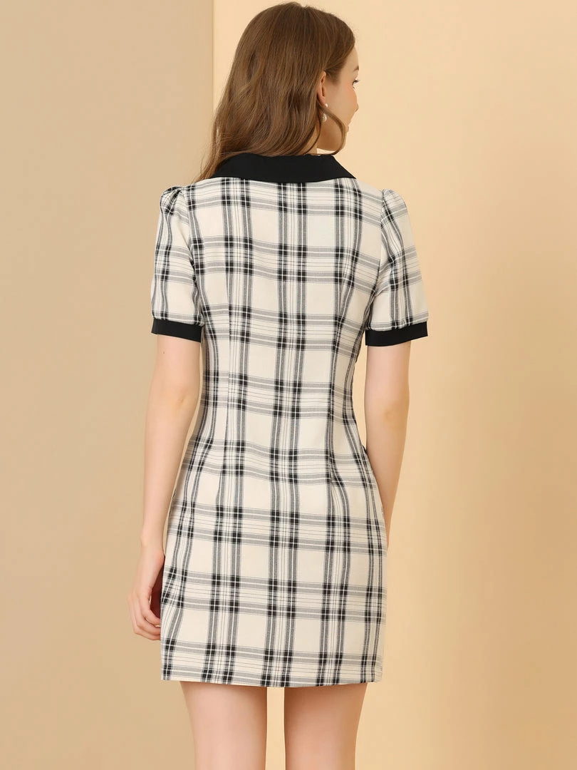 Allegra K Women's Short Sleeve Plaid Mini Dress Contrast Peter Pan Collar Casual Work Dresses 8 Allegra K Women's Short Sleeve Plaid Mini Dress Contrast Peter Pan Collar Casual Work Dresses