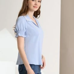 Allegra K Women's Casual Solid Turn-Down Collar V Neck Bell Sleeve Lace Trim Blouse 13 Allegra K Women's Casual Solid Turn-Down Collar V Neck Bell Sleeve Lace Trim Blouse