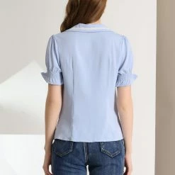 Allegra K Women's Casual Solid Turn-Down Collar V Neck Bell Sleeve Lace Trim Blouse 14 Allegra K Women's Casual Solid Turn-Down Collar V Neck Bell Sleeve Lace Trim Blouse