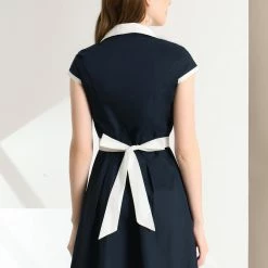 Allegra K Women's Vintage Button Down Dress Flat Collar Belted Office Mini Shirt Dress