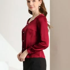 Allegra K Women's Sweetheart Neck Satin Long Sleeve To Work Elegant Blouse 13 Allegra K Women's Sweetheart Neck Satin Long Sleeve To Work Elegant Blouse